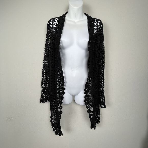 Vertigo Black Crochet Knit Top Size M Grunge Fairy Boho‎ Festival Cover Up - Picture 1 of 6